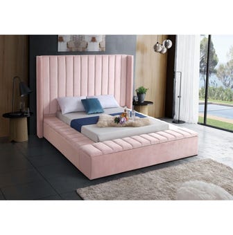 Juniper King Size Upholstered Bed with Storage in Light Pink