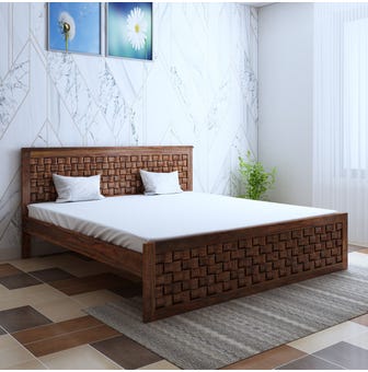Flamingo Solid Wood King Bed Without Storage In Teak