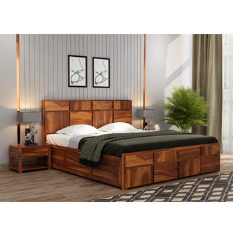 Andrott Solidwood King Bed with Box Storage In Honey Color