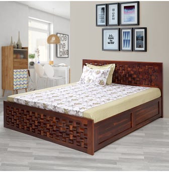 Julieta Solidwood King Bed With Hydraulic Storage  Honey