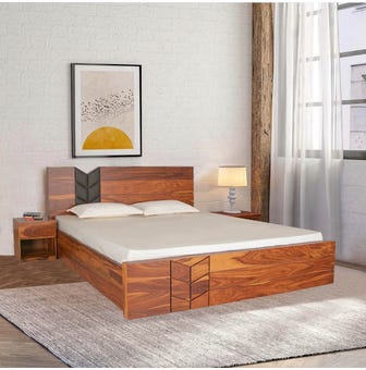 Lexis Solidwood King Bed With Hydraulic Storage In Walnut Color