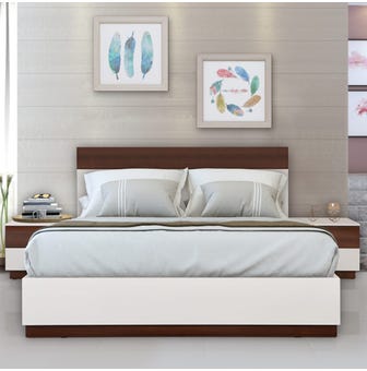 Element Engineerwood Queen  Bed With Fullhydraulic Storage White   Walnut