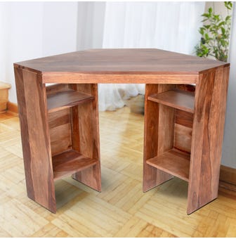 Tori Solidwood Corner Study Table With Self In Walnut Color