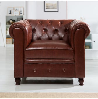 Robert Leatherette Chesterfield 1 Seater Sofa In Brown