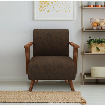 Classic Compact Teak Wood 1 Seater Sofa In Brown