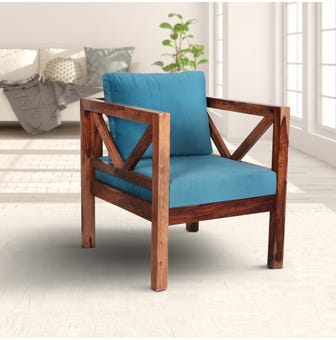 Evok Lite Darcy 1 Seater Solid Wood Sofa In Tourquise Color