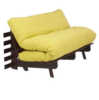 Double Futon Engineered Wood Sofa Cum Bed With Mattress - Lemon Yellow