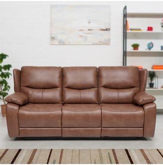 Scarlet Leatherette Power Recliner Sofa 3 Seater In Tan Brown
