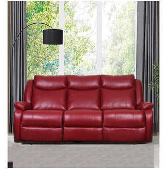 Cartier Leatherette Manual Recliner 3 Seater Sofa In Maroon