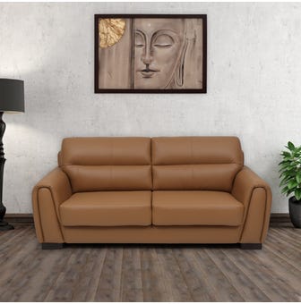 Webster Leatherette 3 Seater Sofa In Light Brown