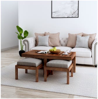 Marina Solidwood Coffee Table With 2 Stools In Honey