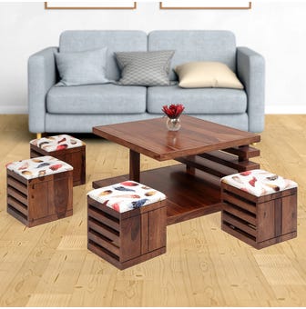 Arlo Solidwood Coffee Table with 4 stool-Walnut