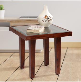 Theo Solidwood End Table In Walnut Color
