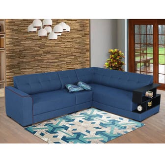 Aleena Fabric 6 Seater L Shape Sofa Right In Blue