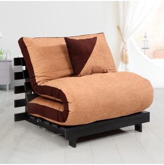 Mace Single Futon Engineered Wood Sofa Cum Bed With Mattress In  Light Brown