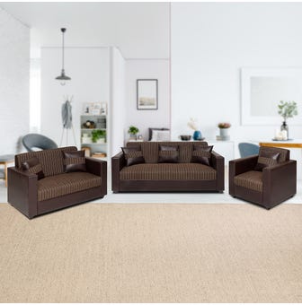 Paxton Leatherette Sofa Set 3+2+1 In Brown