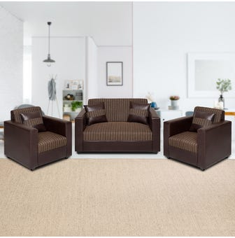 Paxton Leatherette Sofa Set 2+1+1 In Brown