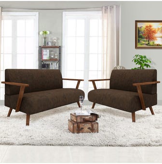 Classic Compact Teak Wood 3+2 Seater Sofa Set - Brown