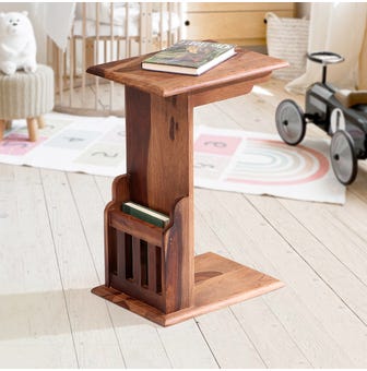 Alice Solidwood Magazine Rack With Stand In Walnut Color