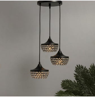3-Lights Round Crystal Hanging Goblet Pendant Light With Braided Cord