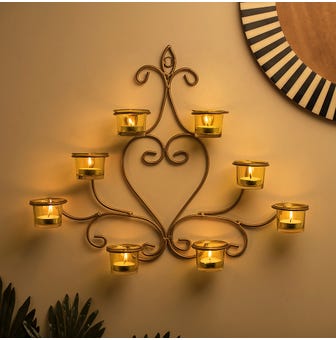 8-Votive Chic Golden Iron Wall Sconce Candle Holder, Yellow Candle Tealight Holder, Wall art