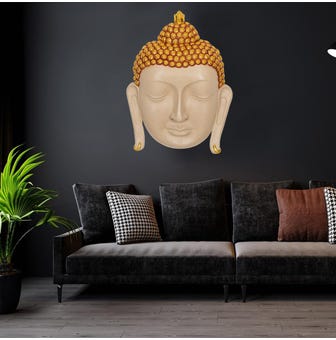 Buddha Face Beige With Gold (81.2 x 7.62 x 81.2 cm)