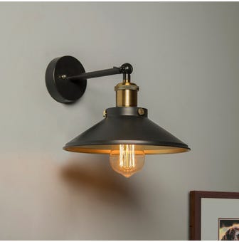 Edison Cone Shade Wall Lamp, Antique Gold Vintage InduSeaterial Loft