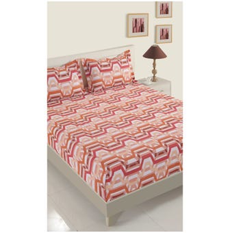 144 TC Geometrical Print Cotton XL Bed Sheet With 2 Pillow Covers - Multicolour